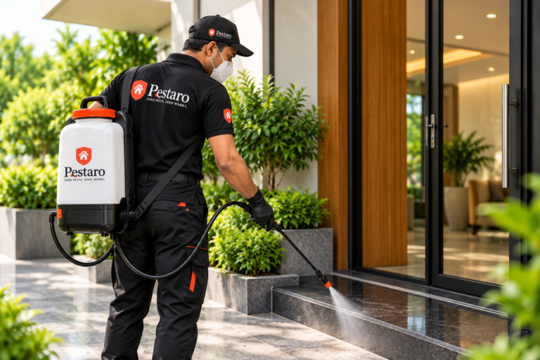 Pestaro technician providing professional pest control treatment